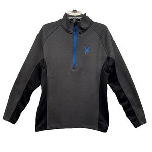 Spyder Waffle Knit Half Zip Up Sweater Jacket Size Mens Sz L Blue, Gray & Black